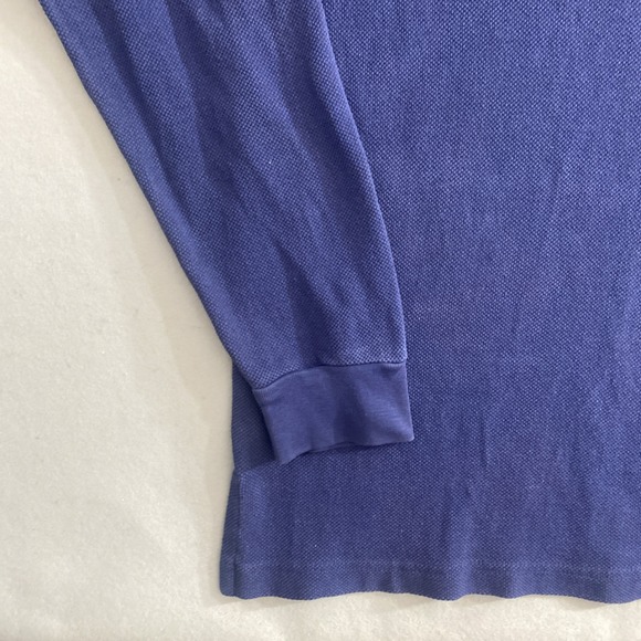 Vintage Polo Ralph Lauren Rugby Shirt Mens L Long Sleeve Blue #8 Crest Flaw* - Picture 6 of 14